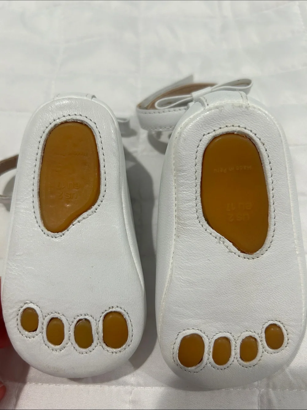 Elephantito White Mary Jane Shoes with Silver Trim